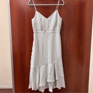 Banana Republic Dress Size 4 White With Black Micro Polka Dots Trumpet Midi Dres